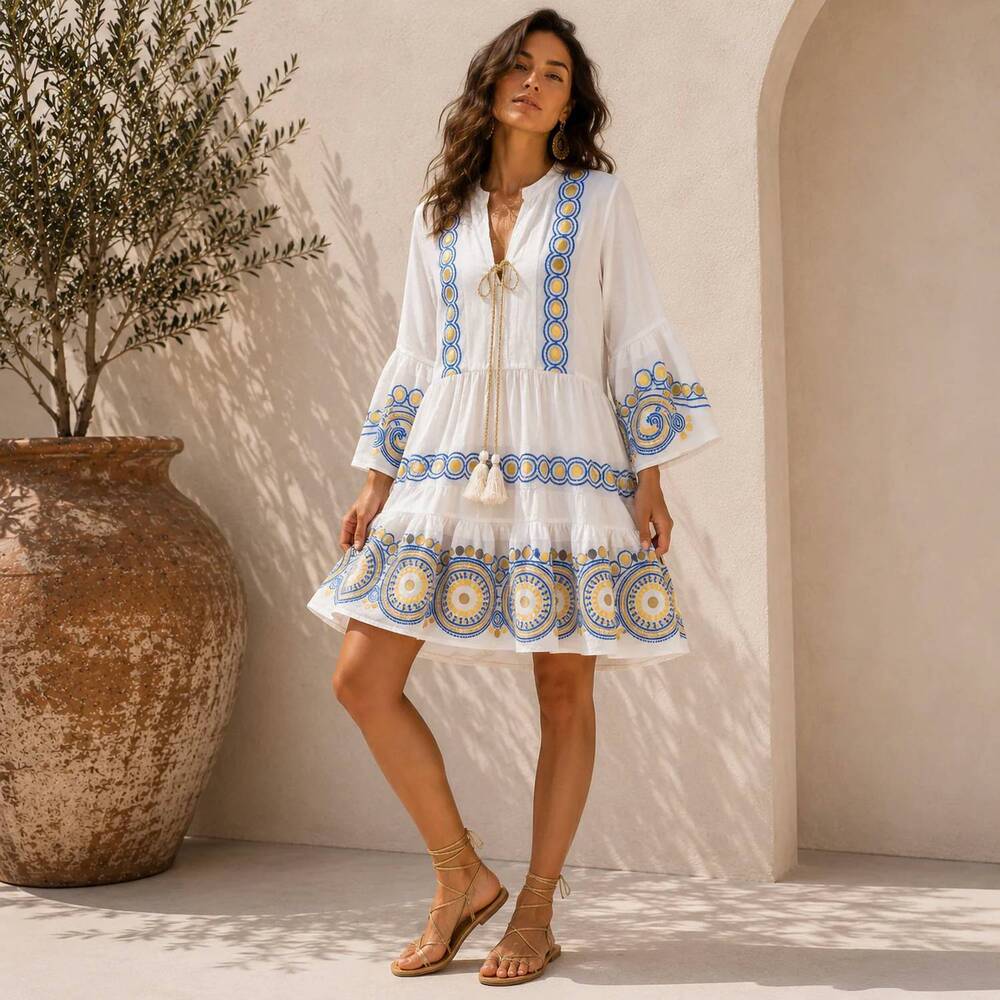NEW MYSTERY RESORT olympia mini dress in white blue